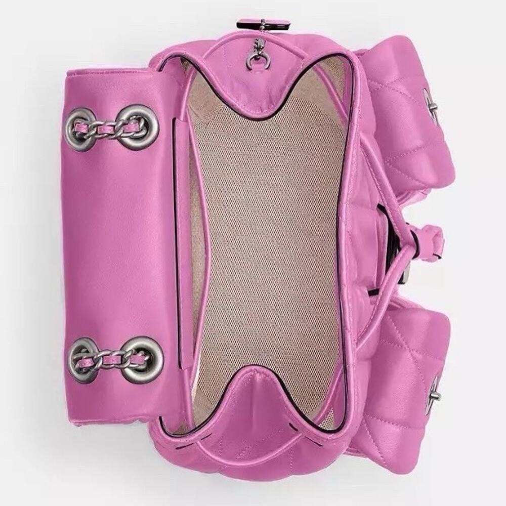 NWT Coach Tabby Backpack Pillow Quilting in Silver/Fuschia Nappa Leather CU076 - Picture 15 of 16